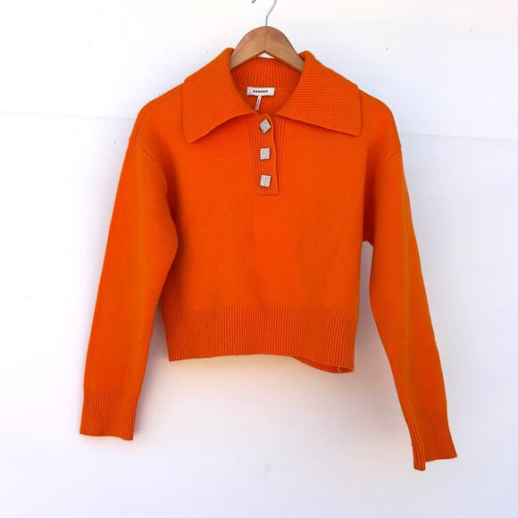 Sandro Menton Knit Wool Cashmere Orange Polo Sweater Jumper Rhinestone Small - Picture 3 of 10